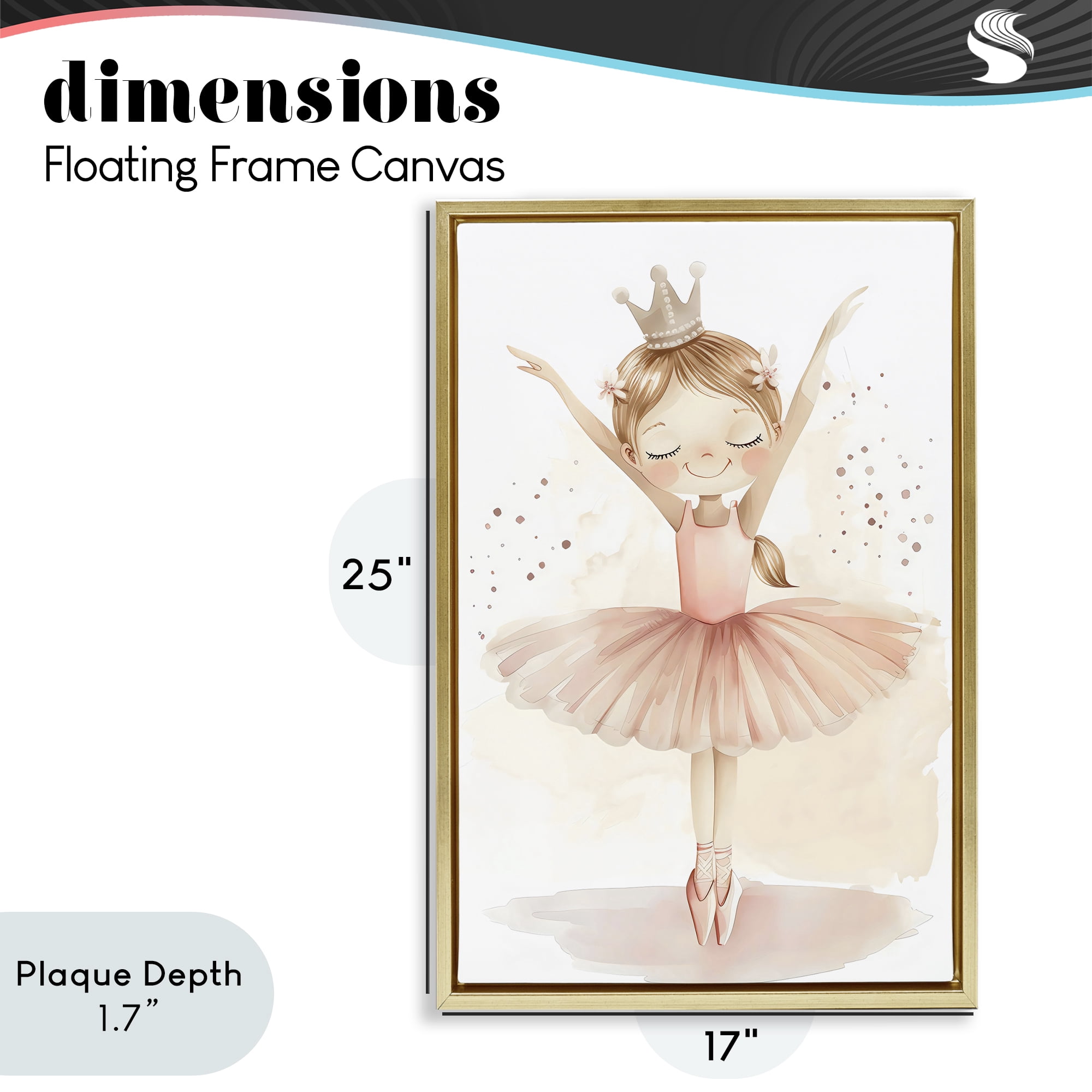 Stupell Industries Crowned Ballerina with Flowers Gold Framed Floater Canvas Wall Art, design by Creative Studio