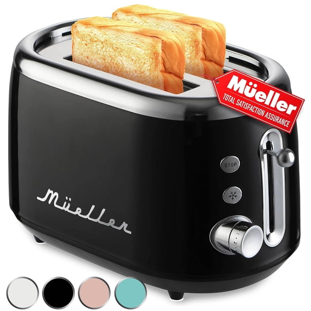 MÜELLERHOME tostador retro 2 rebanadas, 7 niveles de dorado, 3 funciones (recalentar, descongelar, cancelar), negro