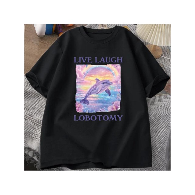 Camiseta para hombre, divertida, con meme de delfín, divertida, extraña, de manga corta, unisex, estampada