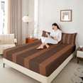 thumbnail image 3 of Castle Fairy Mid Century Thin Vertical Stripe Queen Sheets 4 Pieces,Retro Wide Band Queen Sheet Sets,Coffee Black,1 Flat Sheet, 1 Fitted Sheet and 2 Pillowcases, 3 of 7