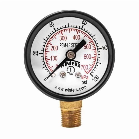 Winters Gauge,Pressure,1-1/2in.,0 to 100 psi PEM1320LF