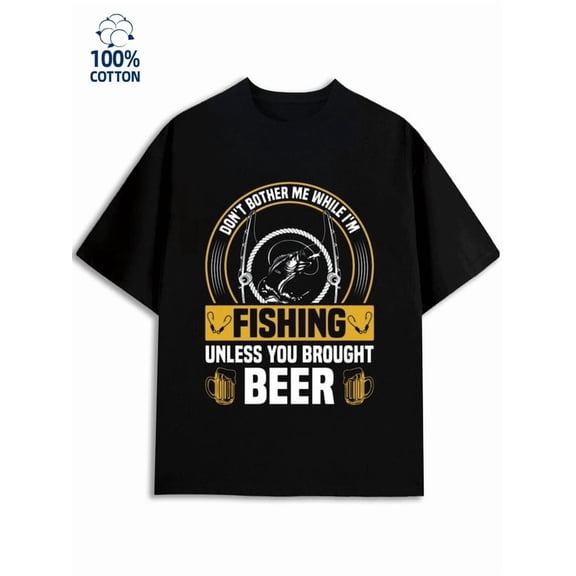 Greenink Fishing Beer T-Shirt men funny humor 180G 100% Cotton black sixty years old funny humor Funny Unisex Shirt Graphic Tee tshirts Casual Unisex Shirt Graphic Tee tshirts