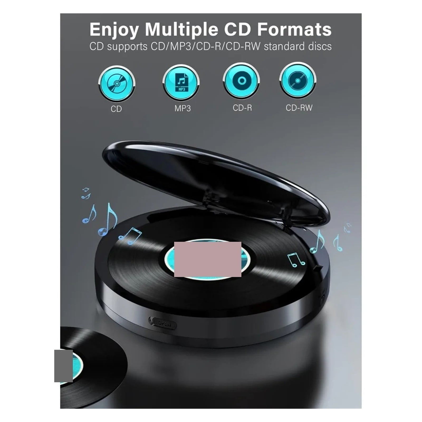 2000mAh Rechargeable CD Player with Bluetooth, FM, Headphones, LCD, AUX, Speaker