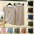 thumbnail image 2 of Bosfbaoi 2 Piece Sets For Women Plus Size Modal Pajama Set V-Neck Short Sleeve Top Wide Leg Capri Pants Loungewear Set, 2 of 5