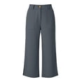 thumbnail image 5 of Inleife Women's Solid Color Cropped Pants Summer Ladies Wide Leg Elastic Waist Button Capris with Pockets And Slit Hem Dark Gray L, 5 of 6