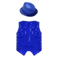 thumbnail image 3 of renvena Kids Boys Girls Sequined Shirt Vest Dance Performance Shiny Waistcoat with Hat Blue 11-12, 3 of 7