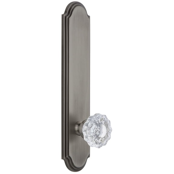 Grandeur Arcver_Tp_Psg_234 Arc Solid Brass Tall Plate Rose Passage Door Knob Set - Grey