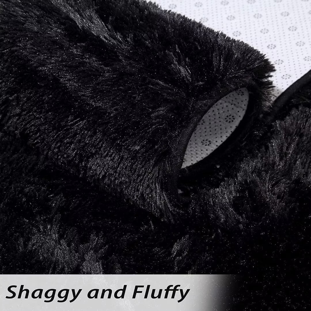 CAROMIO Shag Fuzzy Rug Solid Plush Shag Area Rugs Non-Skid Floor Carpet Playroom Area Rug for Kids Carpets, Black ,8'x10'