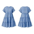 thumbnail image 6 of Vivianyo HD Women's PLuse Size Round Neck Gingham Tiered Dresses, Ruffle Short Sleeve Loose Casual Midi Sundresses With Pockets for Women, Women's Blue, Sizes L-5XL, 6 of 9