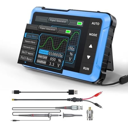 FNRSI Upgraded 2in1 DSO-510 Oscilloscope with 10X Probe?Digital Portable Oscilloscope/DDS Signal Generator Automotive 2.8 inch TFT, 10MHz Bandwidth, 48MS/s Sampling Rate, Auto Trigger Function