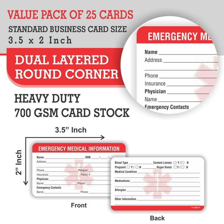 emergency-medical-information-id-card-pack-of-25-3-5-x-2-round-corner-700-gsm-thick-card-stock-walmart-com for Medical Id Card Free Printable Emergency Medical Information ID Card (Pack of 25) 3.5