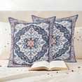 thumbnail image 3 of Blue Boho Outdoor Waterproof Pillow Covers, Ethnic Geometric Middle Century Art Decorative Square Throw Pillowcase Sofa Cushion Sham for Patio/Couch/Chair, 24"x24" 2 Pack, 3 of 8