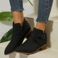 thumbnail image 2 of Modisza Women's Ankle Boots Chunky Low Heeled Short Booties Buckle Side Zipper Suede Dress Western Fall Work Shoes Black 8, 2 of 8