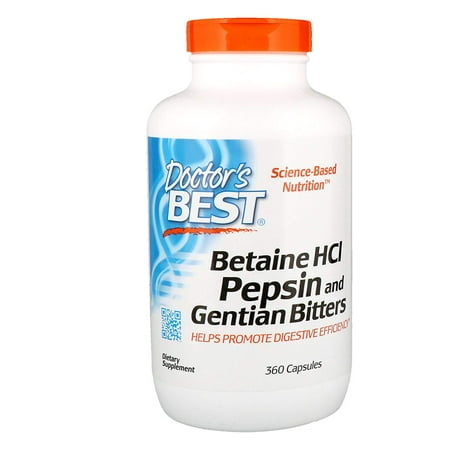 Doctor's Best Betaine HCI Pepsin and Gentian Bitters, Non-GMO, Gluten Free, Digestion Support, 360 Caps, Betaine HCI/pepsin/gentian bitters.., By Doctors (Doctor's Best Betaine Hcl Pepsin & Gentian Bitters)