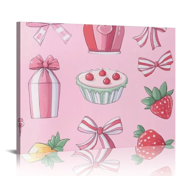 ZFLMY Pink Background Bow Canvas Print Wall Art Home Decor 16x12in