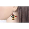 thumbnail image 2 of Sugar Skull Earring Earrings Acrylic Dia De Los Muertos Goth Dangle Goth Gothic Mexican Spanish Flower Design, 2 of 5