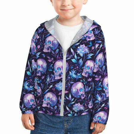 

Vsdgher Blue Skull Crystal Kids Sun Protection Hoodie with Zip Rash Guard Tops Children s Long Sleeve Sun Protection Clothing - 18 Months