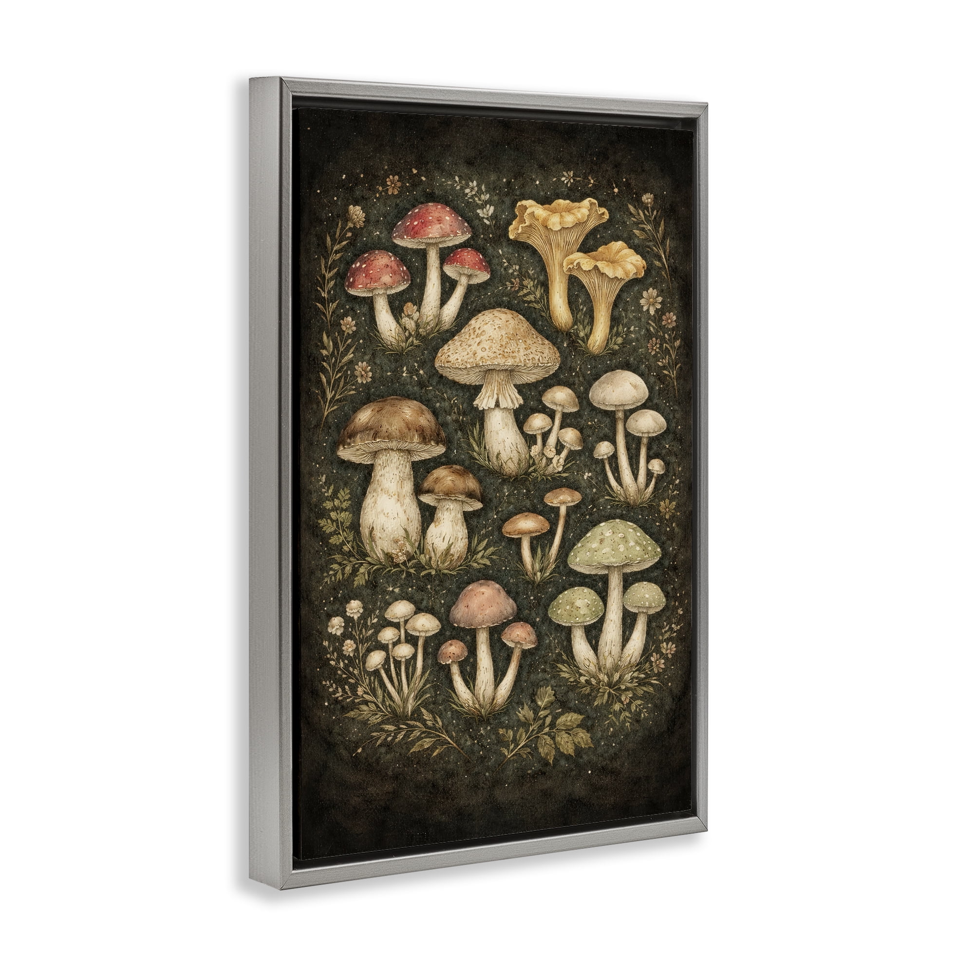 Stupell Industries Organic Sprouting Mushrooms Gray Framed Floater Canvas Wall Art, design by Tom Crehan