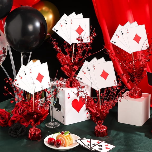 16 Set Casino Poker Theme Decorations for Table Centerpiece  Metallic Foil Spray Burst Centerpiece Poker a Card Sticks for Casino Night Game  Birthday Party Decorations Supplies