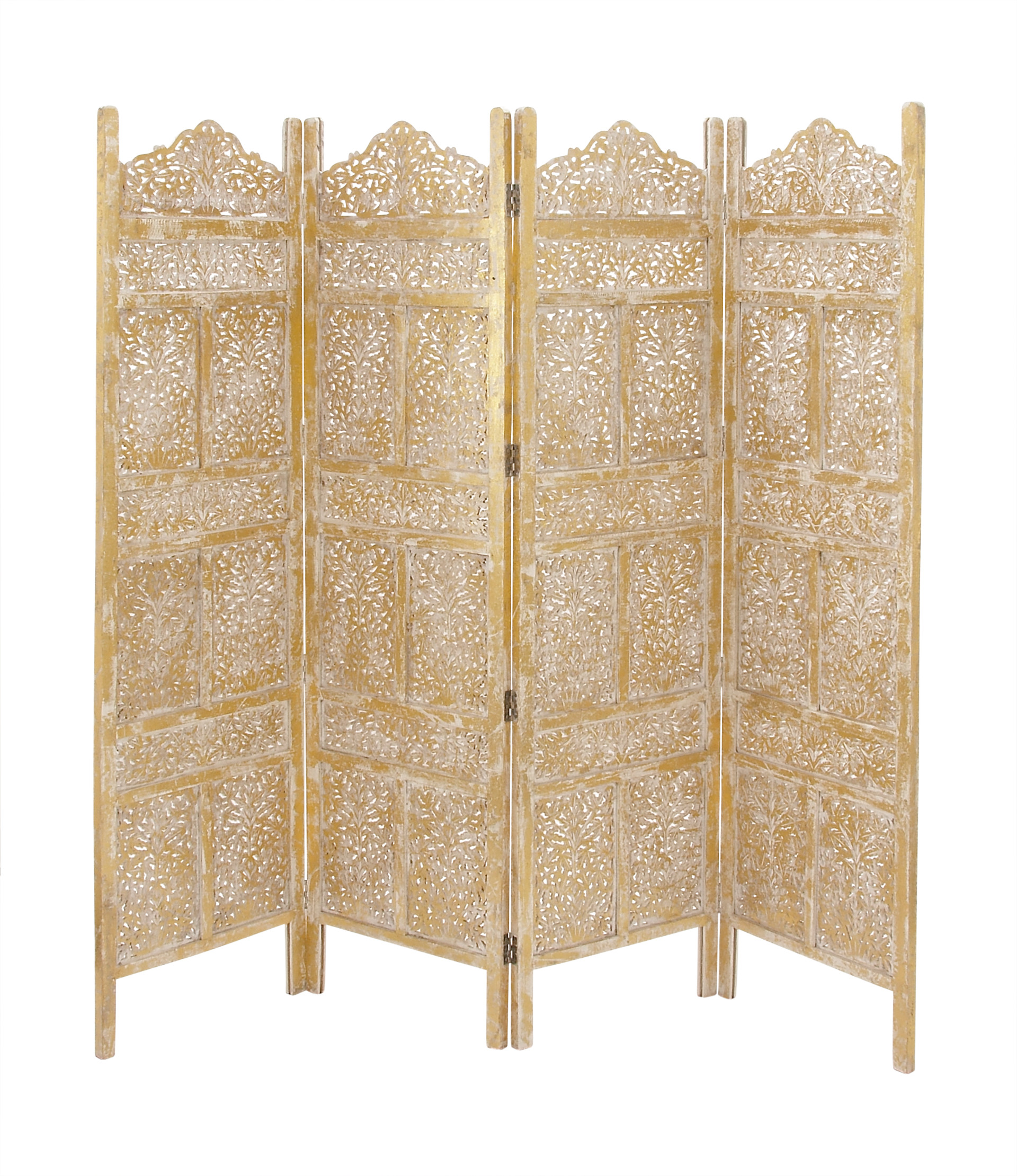 DecMode 71" x 80" Gold Mango Wood Traditional Room Divider Screen