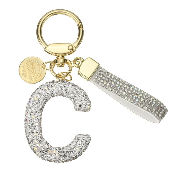Uxcell Initial Letter Keychain, Cute Sparkly Rhinestone Key Chain Alphabet Charm for Women Car Keys Backpack Handbags Bag Purse, White (Letter C)
