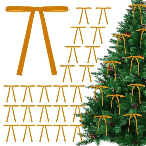 FT Hita Adornos de Lazos de Terciopelo para Árbol de Navidad 24 Pzas Lazos de Navidad Vintage para Coronas Decoración Interior de Navidad Lazos para el Hogar para Corona de Árbol Papel de Regalo (Naranja)