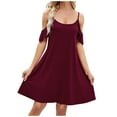 thumbnail image 2 of EGNMCR Robes de Fête pour Femmes Mode Robe Décontractée à Col Rond Couleur Unie avec Poches Manches Courtes Longueur Genou Mini Jupe, 2 of 9