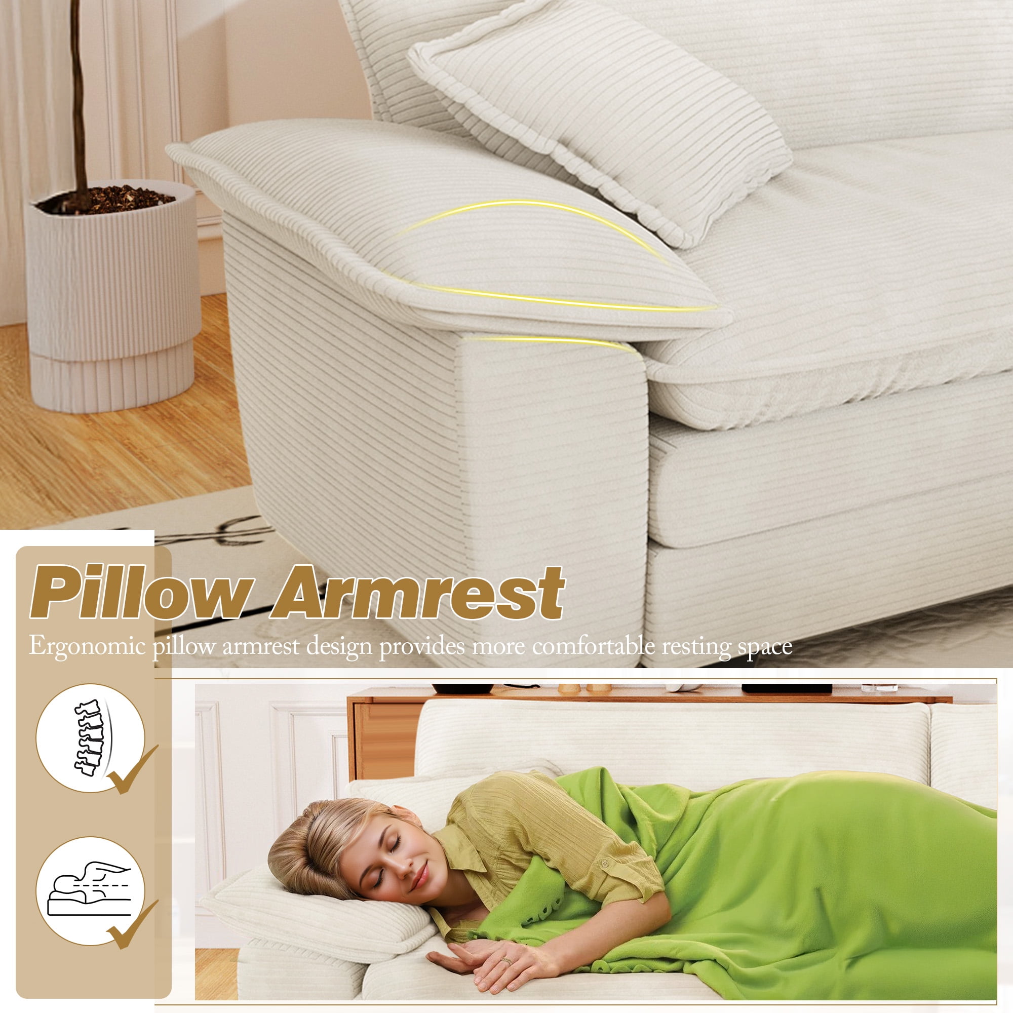 Muumblus 80.5" Corduroy Loveseat Sofa, Oversized Upholstered 2-Seater Plush Cloud Couch for Living Room/Apt, White