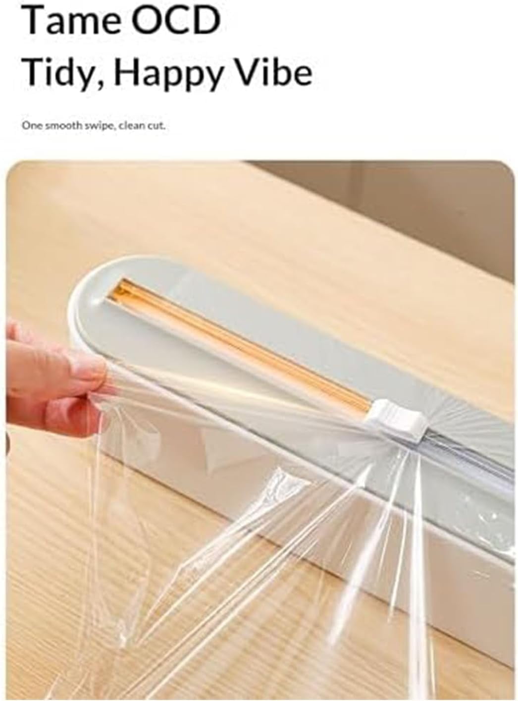 Refillable Magnetic Plastic Wrap Dispenser with Cutter – Sturdy Tin Aluminum Foil & Cling Film Dispenser, Includes 4m Plastic wrap(Gray‑White)-dh