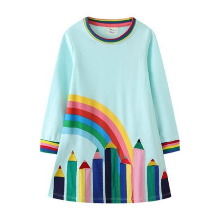 

CaComMARK PI Toddler Girl Clothes Clearance Summer Baby Girls Cotton Dresses Long Sleeve Cute Printed Dress 2-7T Spring Outfits Children Gifts Cheapest Items on Sale Green