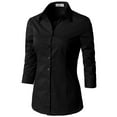 thumbnail image 2 of Doublju Women's 3/4 Sleeve Slim Fit Button Down Dress Shirt (Plus Size Available), 2 of 5
