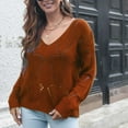 thumbnail image 4 of Ashirexll Pullover Sweaters for Women Winter Sweaters Fashion Solid Color Long Sleeve Hollow V-Neck Casual Fall Knitted Sweater Tops, 4 of 7