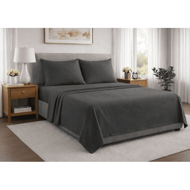 Juego De Sabanas Microfibra Soft Colores Lisos Matrimonial Gris Oxford Liso Sólido