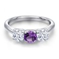 thumbnail image 3 of Gem Stone King 925 Sterling Silver Purple Amethyst and White Zirconia Engagement Ring for Women | 1.98 Cttw | Round 5MM | Gemstone February Birthstone | Size 7, 3 of 6
