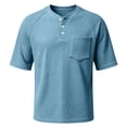 thumbnail image 4 of Men'S Waffle Knit Henley Shirts With Chest Pocket Short Sleeve Casual Loose Fit Breathable Tops For Workout And Daily Activities,Light Blue,S, 4 of 7