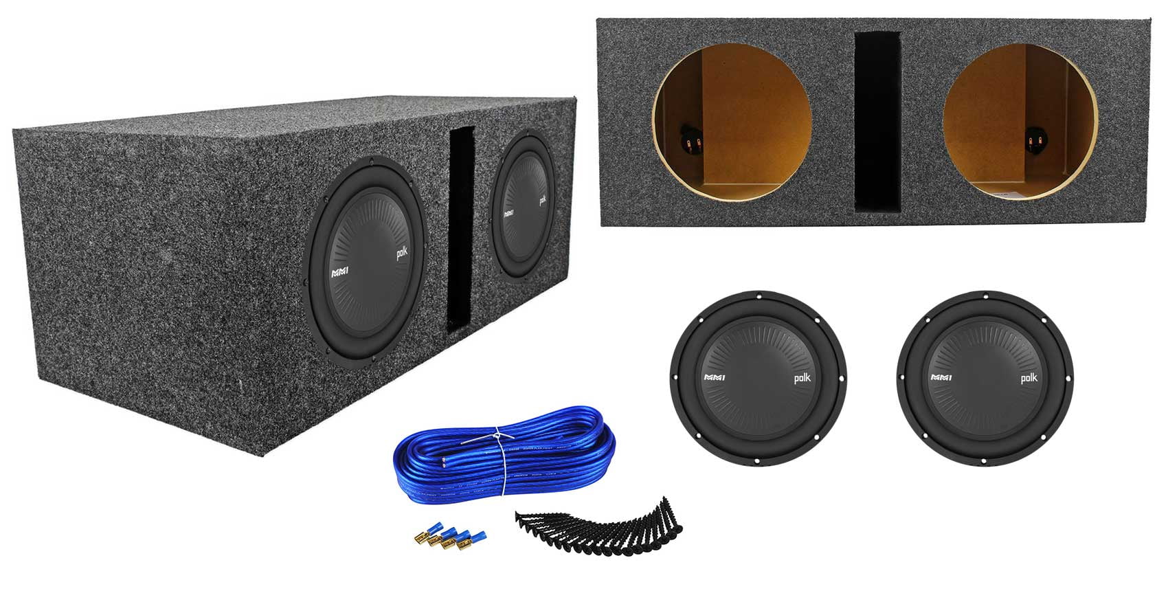 (2) Polk Audio MM1042SVC 10” 2400w Car Audio Subwoofers+Vented Sub Box