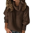 thumbnail image 5 of Tiqkatyck Plu Size Tops for Women, Womens Fashion Solid Color Sweater Top Turtleneck Long Sleeve Buttons Autumn Winter Warm Soft Shirt, Womens Tops Brown XL, 5 of 9