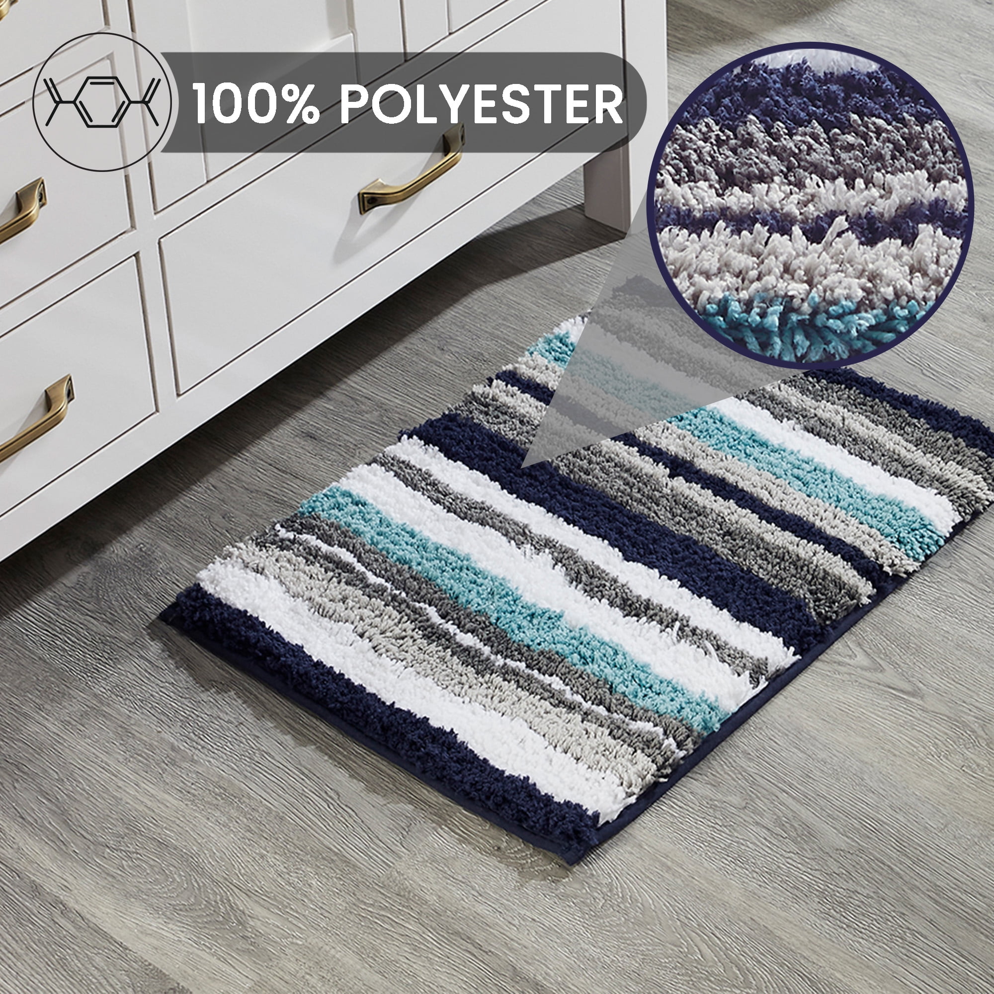 Better Trends 17" x 24" Bathroom Rugs 100% Polyester Soft Water Absorbent Non Slip Bath Mat Machine Washable Rug Griffie Collection - Blue