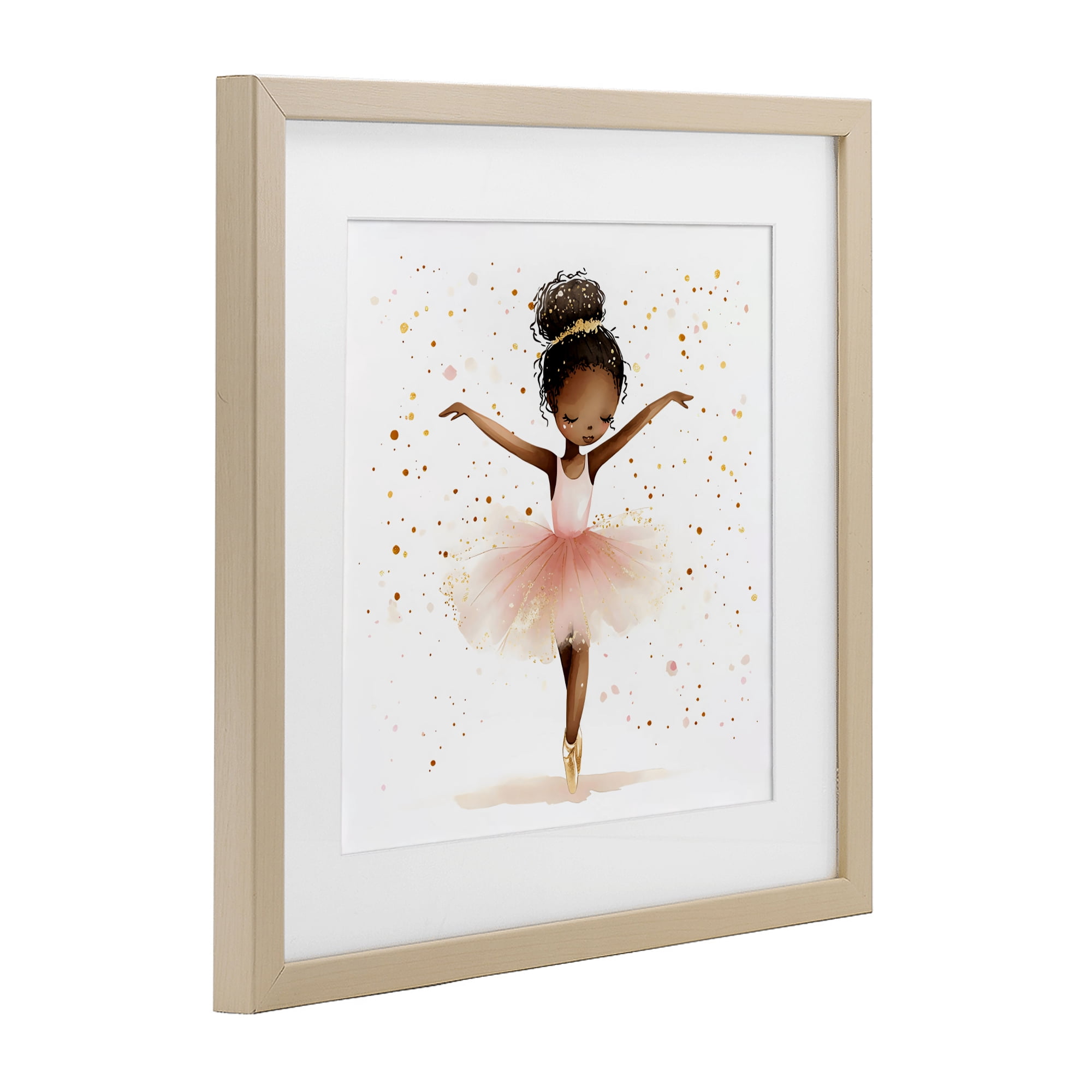 Stupell Industries Pink Ballerina Girl with Gold Birch Framed Print Under Glass, design by Creative Studio