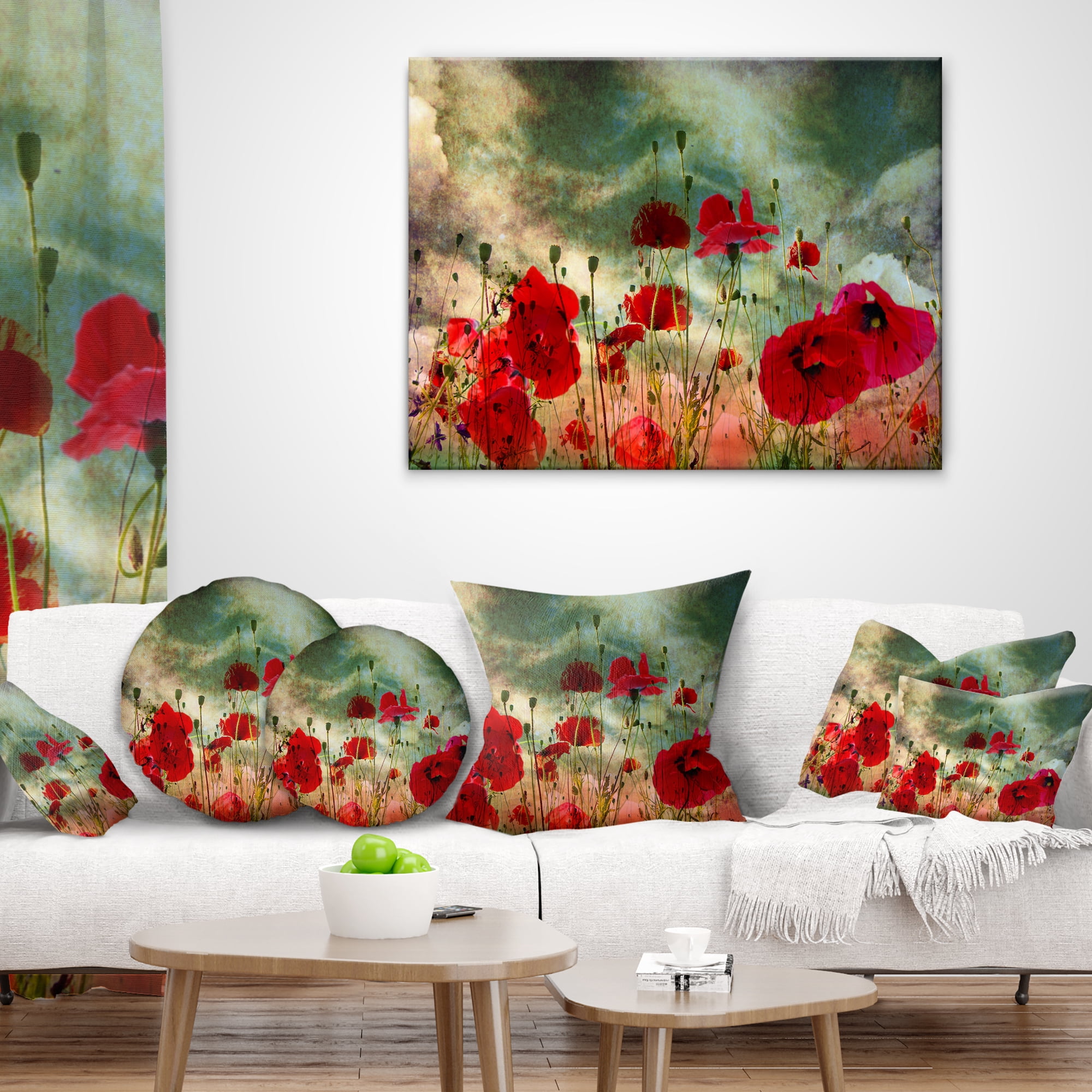 Designart Wild Red Poppy Flowers in Sky - Floral Throw Pillow - 12x20