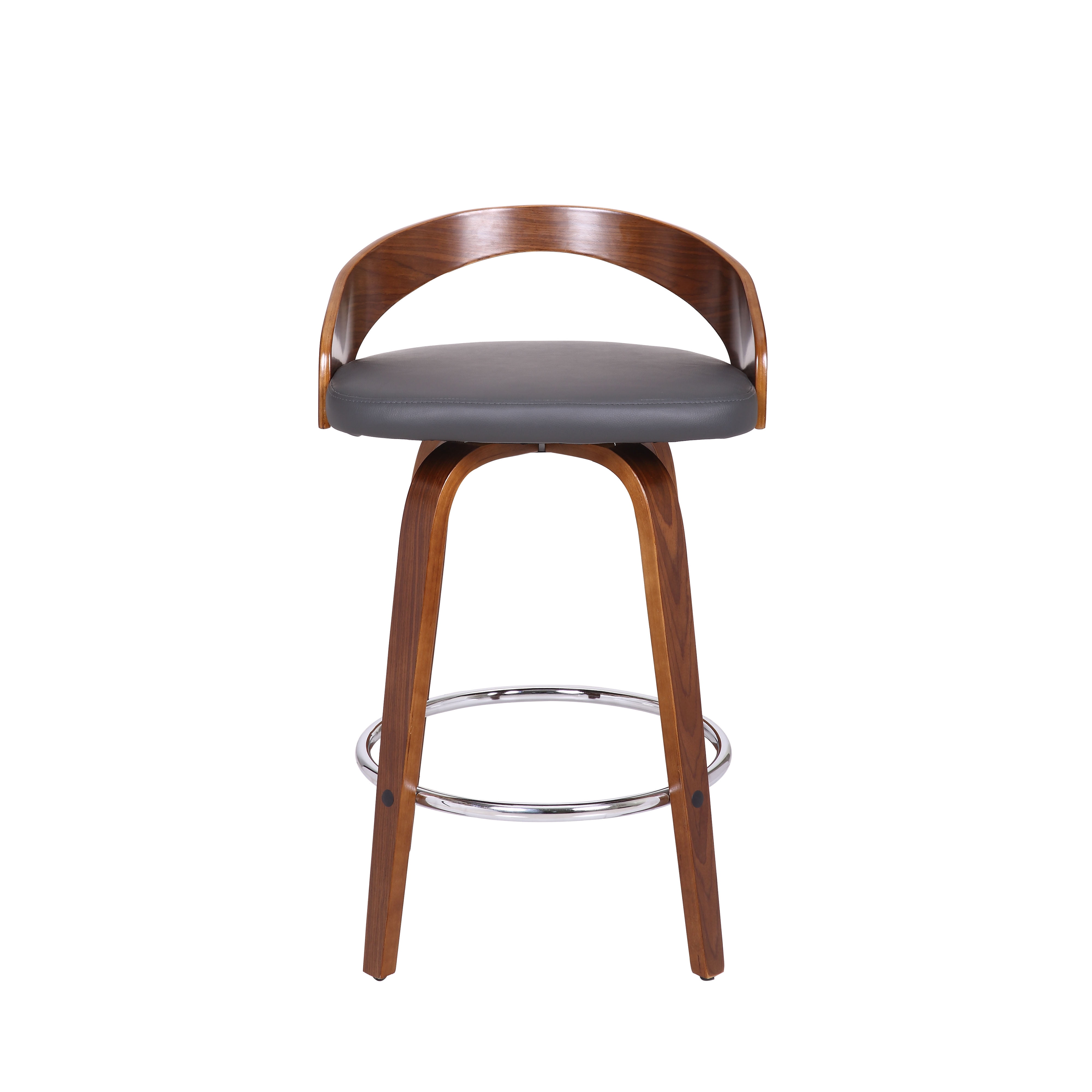 Sonia 26" Counter Height Swivel Gray Faux Leather and Walnut Wood Bar Stool - Set of 3