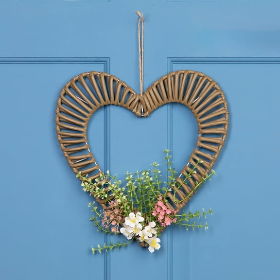 Northlight Decoration, Wrapped Floral Heart Spring Brown, 12 Inch