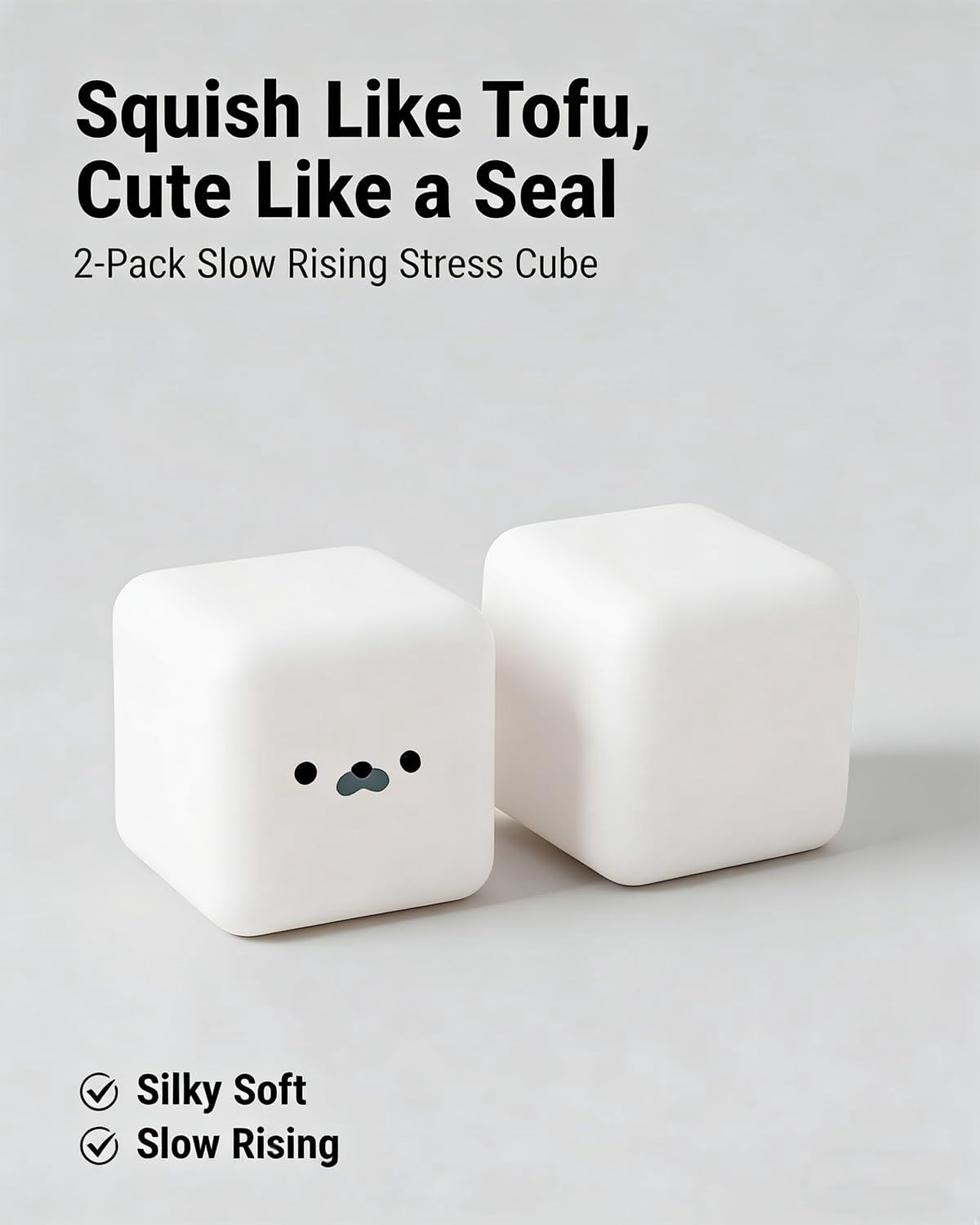 Tofu Squishy Cute Seal Face White Cube Stress Relief Item, Soft Moldable Dough Slow Rising Silky Squeeze Ball for Anxiety, Portable Desktop Decoration (4PC)