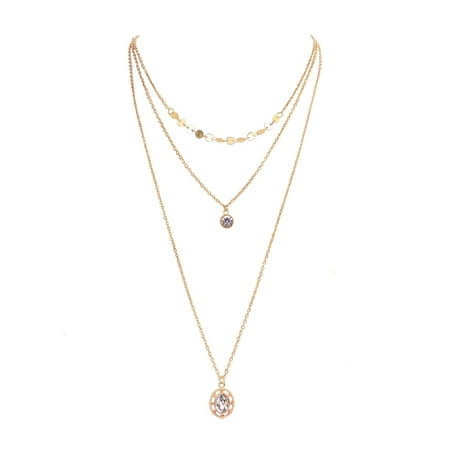 Triple Strand Leather - Gold Layered Chain Necklace for Women Fashion Pendant Necklace Triple Strand Statement Necklace Womens Jewelry