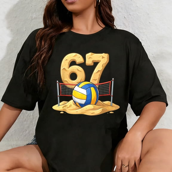 100% Cotton Unisex Funny Beach Volleyball 6 7 Meme T-Shirt
