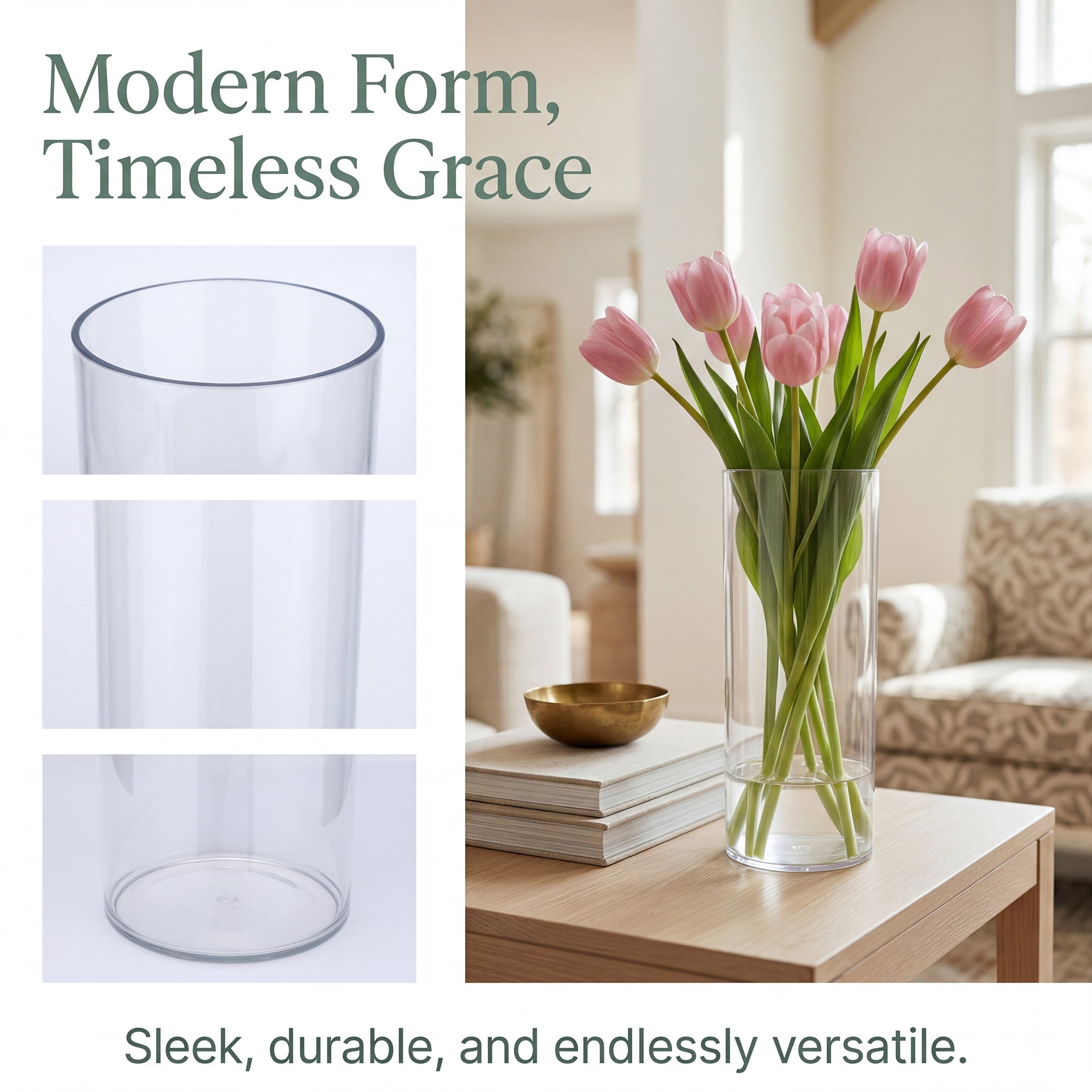 Unique Bargains Acrylic Cylinder Vase Flower Holder Clear 3.9"L x 3.9"L x 9.8"H