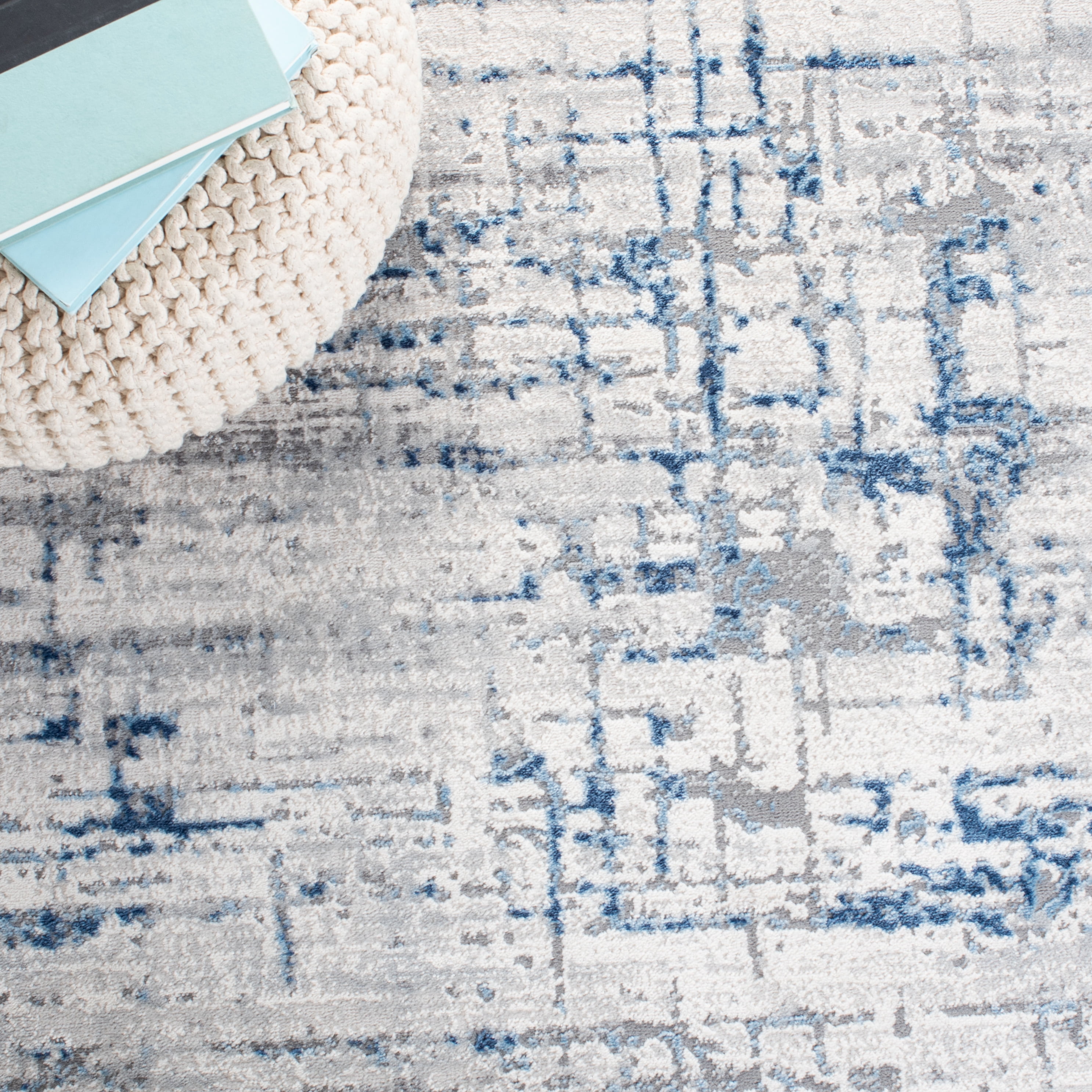 SAFAVIEH Amelia Edden Abstract Area Rug, Ivory/Blue, 9' x 12'