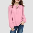 thumbnail image 2 of Ulanda Girls Shirts Puff Long Sleeve V-Neck Blouses Solid T-Shirt School 𝗨niform Tops Casual Cotton Tops (Pink, 13-14 Years), 2 of 7