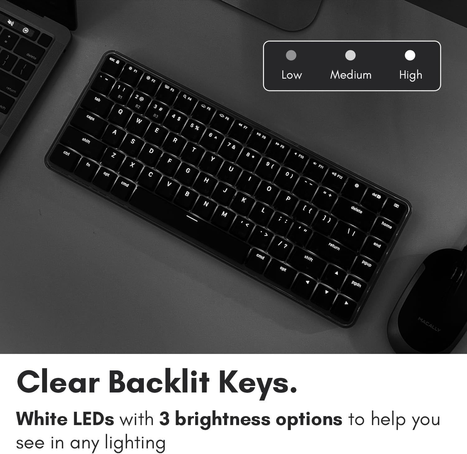 Macally Wireless Mechanical Keyboard for Mac | Compatible Bluetooth Apple Keyboard (75% Size, Blue Tactile Switches)  Compact, Multi Device, Backlit for MacBook Pro/Air, iMac, Mac Mini/Pro