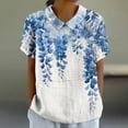 thumbnail image 2 of Birdeem Blouses pour Femmes T-Shirt Décontracté Imprimé Mode Manches Courtes Col Poupée Mignon Coton et Lin Blouse, 2 of 12